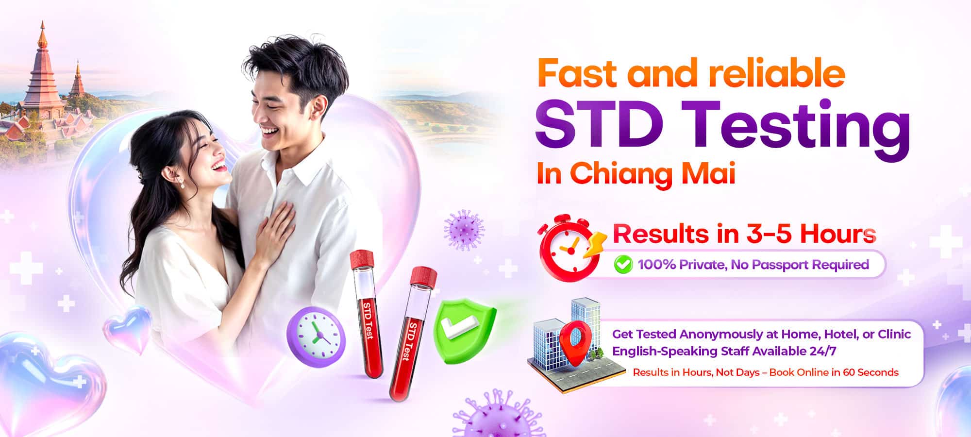 Express STD Tests in Chiang Mai & Northern Thailand | STI-14, HPV & HIV PCR Results in 3 Hours | Express Chlamydia, Gonorrhea, HIV, HPV and Other STI and STD Tests at Clinic or Home | Thailand’s No.1 Sexual Health Testing Service | STD Test in Bangkok, Phuket, Chiang Mai, Pattaya, Koh Samui, Pattaya and More | STD Tests and STI PCR Home Kits | 2026 STD Tests Pricing